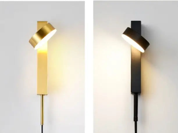 DecorBites gold wall lamp with dimmer switch features a sleek cylindrical body and angled light head in gold finish
