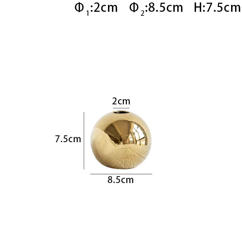 DecorBites™ golden ball ceramic vase with shiny gold spherical smooth reflective surface for home decor
