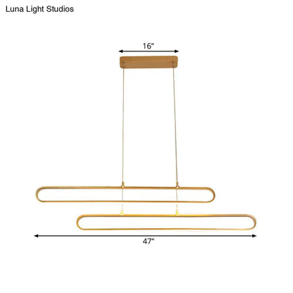 Decorbites golden led aluminum island pendant light with warm white elliptical bars and fixture width 39 to 47 inches