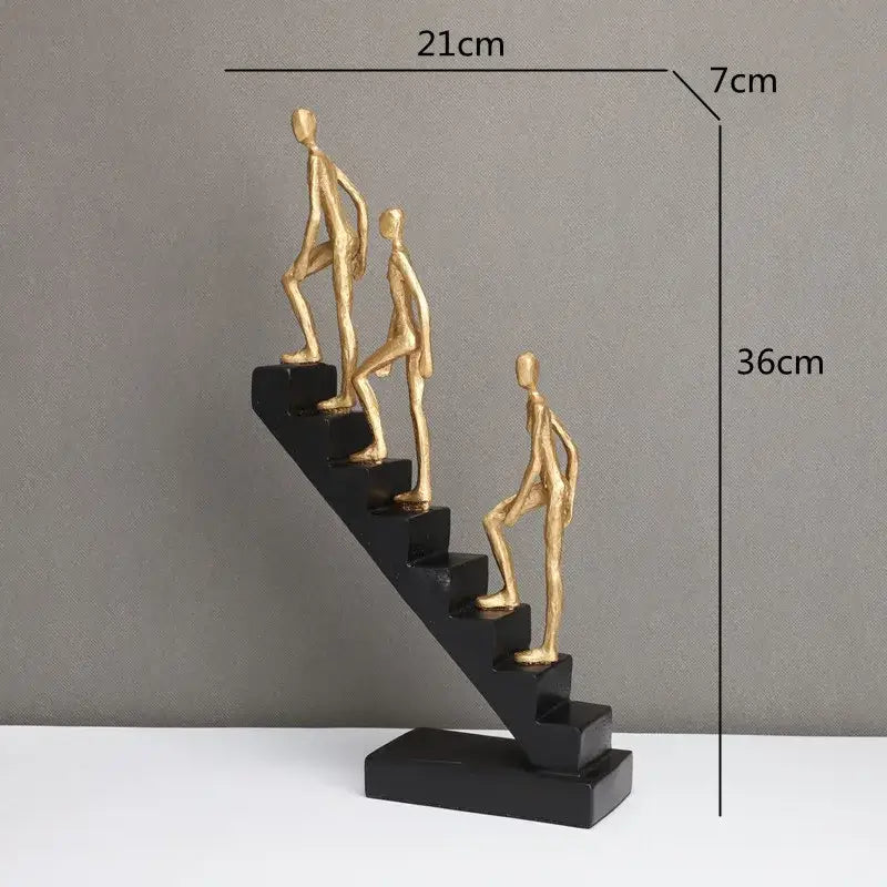 Decorbites golden man climber abstract golden figurine sculpture of three men ascending black staircase home decor ornament