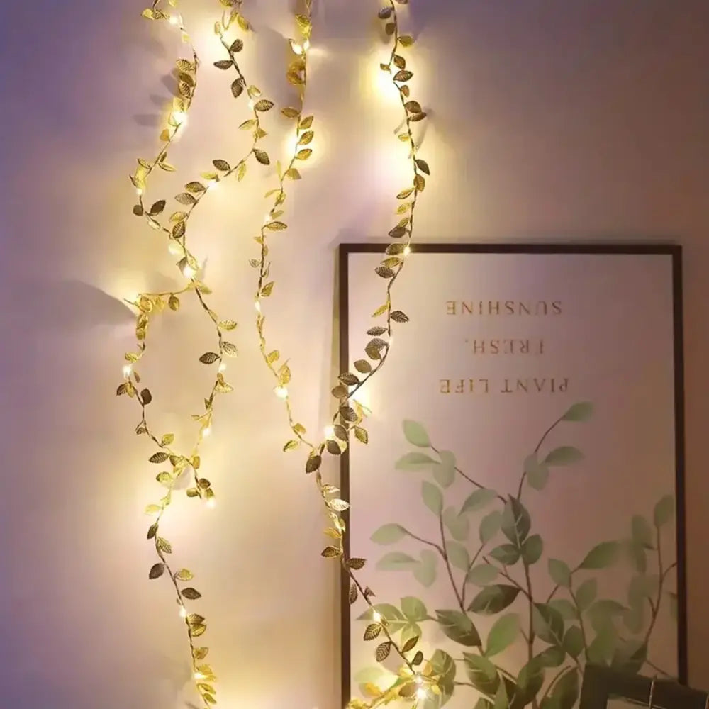 Decorbites™ golden silver leaf fairy lights featuring warm glowing bulbs and tiny leaves for event decoration