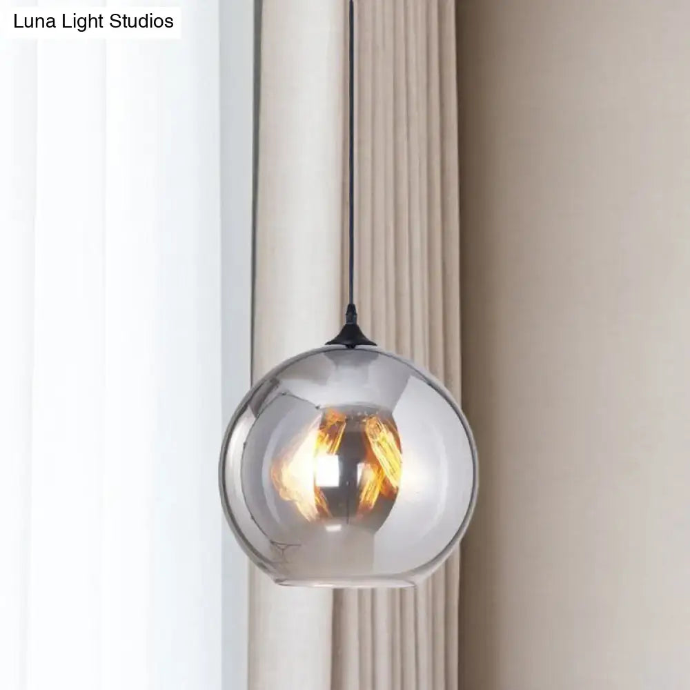 DecorBites™ grey glass pendant light with frosted spherical shade and exposed filament bulb base for indoor use