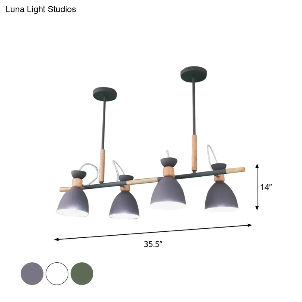 Modern industrial grey white green 4-light iron pendant lamp with wooden accents 220v-240v 110v-120v rotatable design