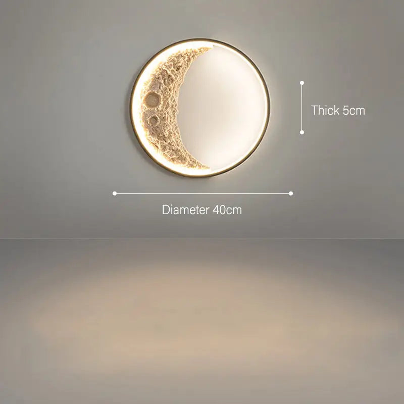 DecorBites™ half moon modern led wall lamp with crescent moon design and textured golden-brown surface details