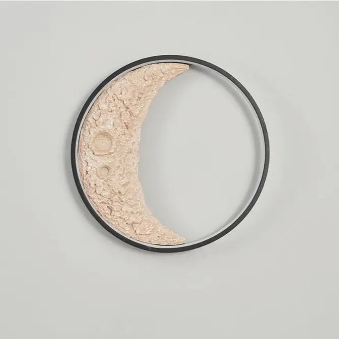 Decorbites half moon modern led wall lamp with crescent peachy-pink textured highlighter and black circular frame
