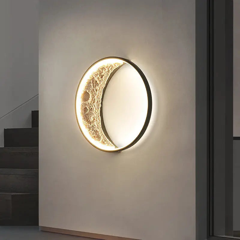 DecorBites™ half moon modern led wall lamp with textured golden crescent shape and illuminated edges for stylish lighting