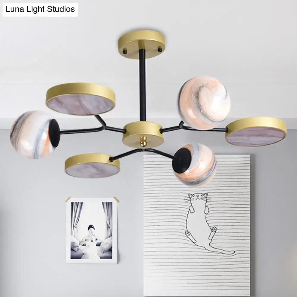 Decorbites™ hand blown glass round chandelier light in gold with canopy shape and pink white marble-effect shades for 220v-240v 110v-120v