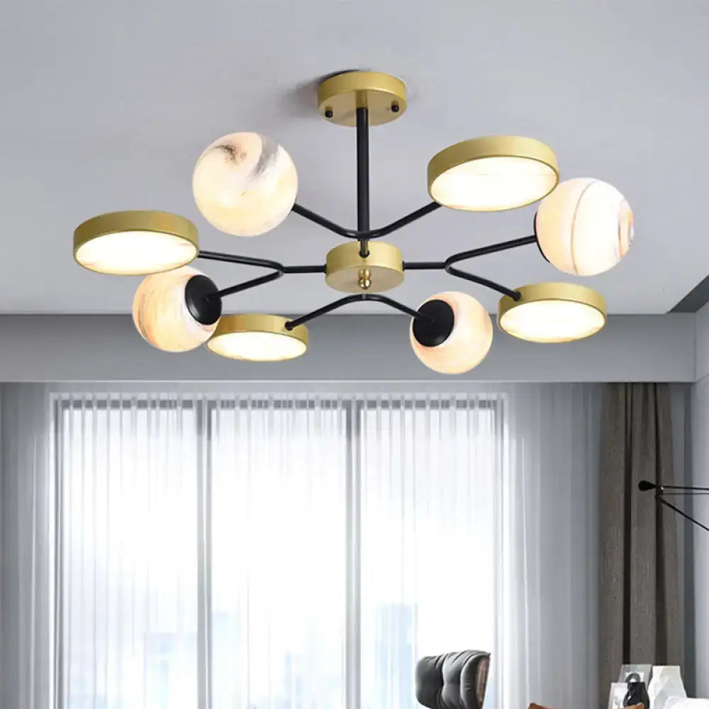 Decorbites™ hand blown glass round chandelier light with gold canopy shape frame and eight warm spherical shades 220v-240v 110v-120v