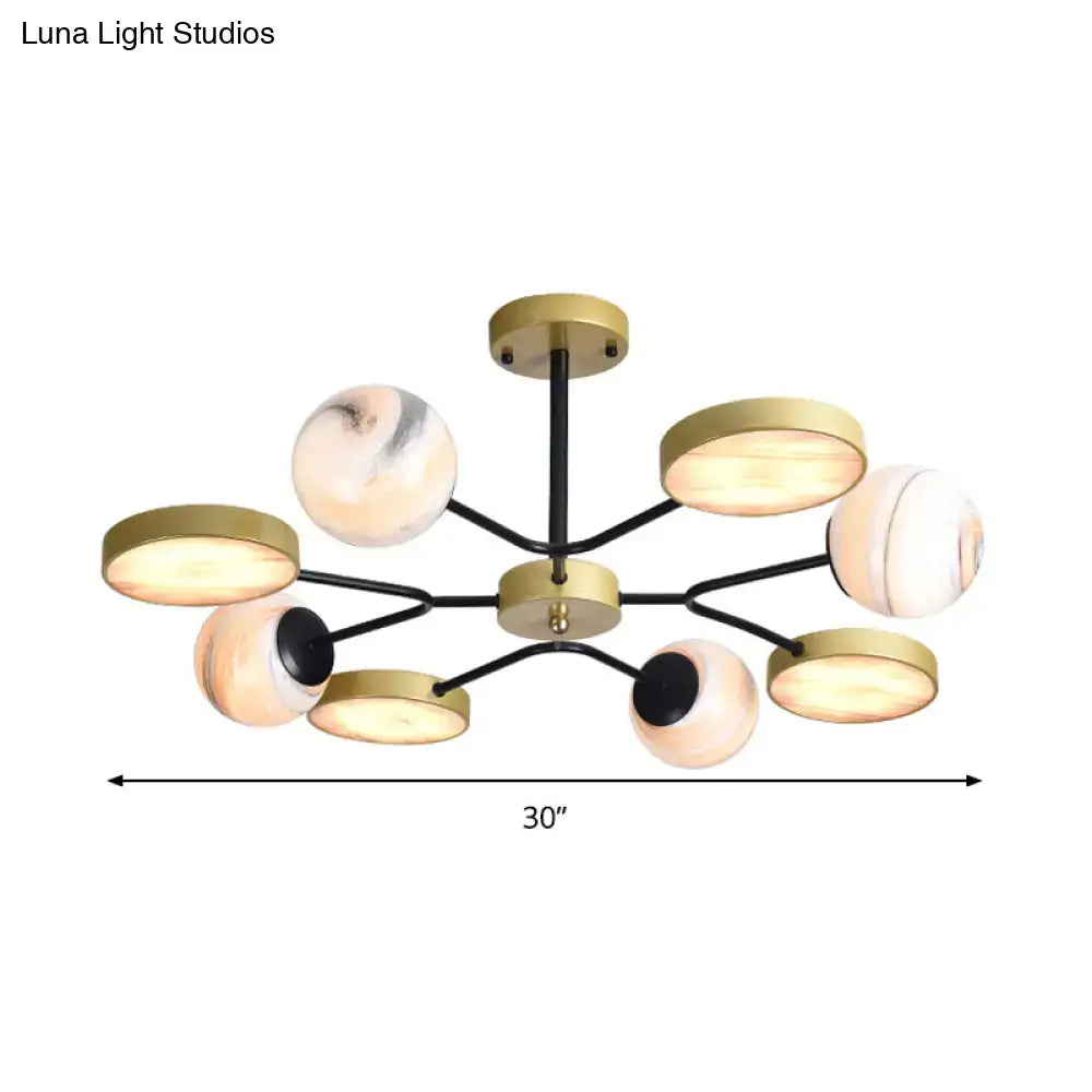 30-inch decorbites™ hand blown glass chandelier with brass fixture black arms and marbled canopy shape shades 220v-240v 110v-120v