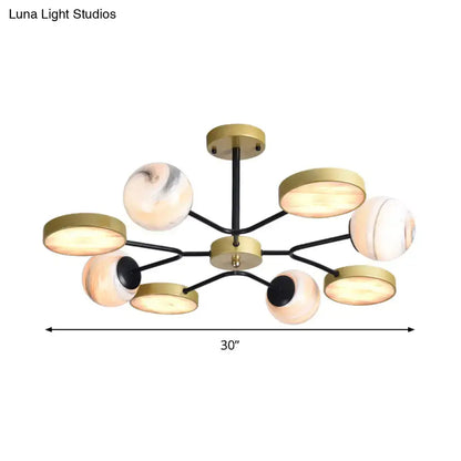 30-inch decorbites™ hand blown glass chandelier with brass fixture black arms and marbled canopy shape shades 220v-240v 110v-120v