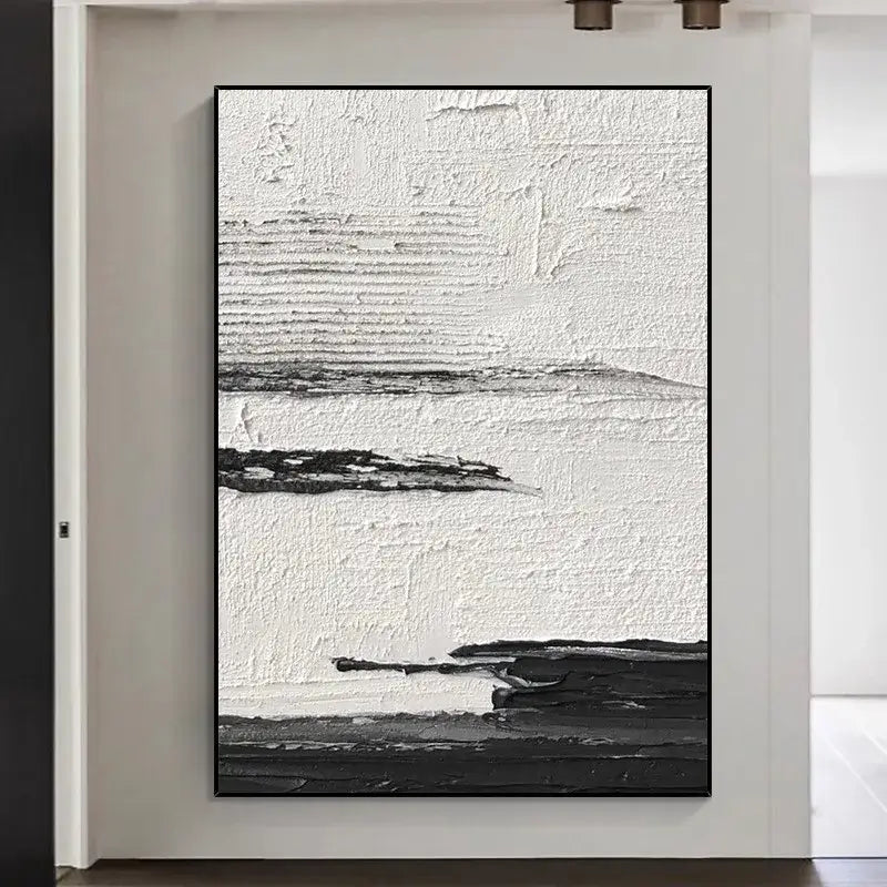 DecorBites hand painted oil painting with black and white textured impasto brushstrokes for white abstract wall decor