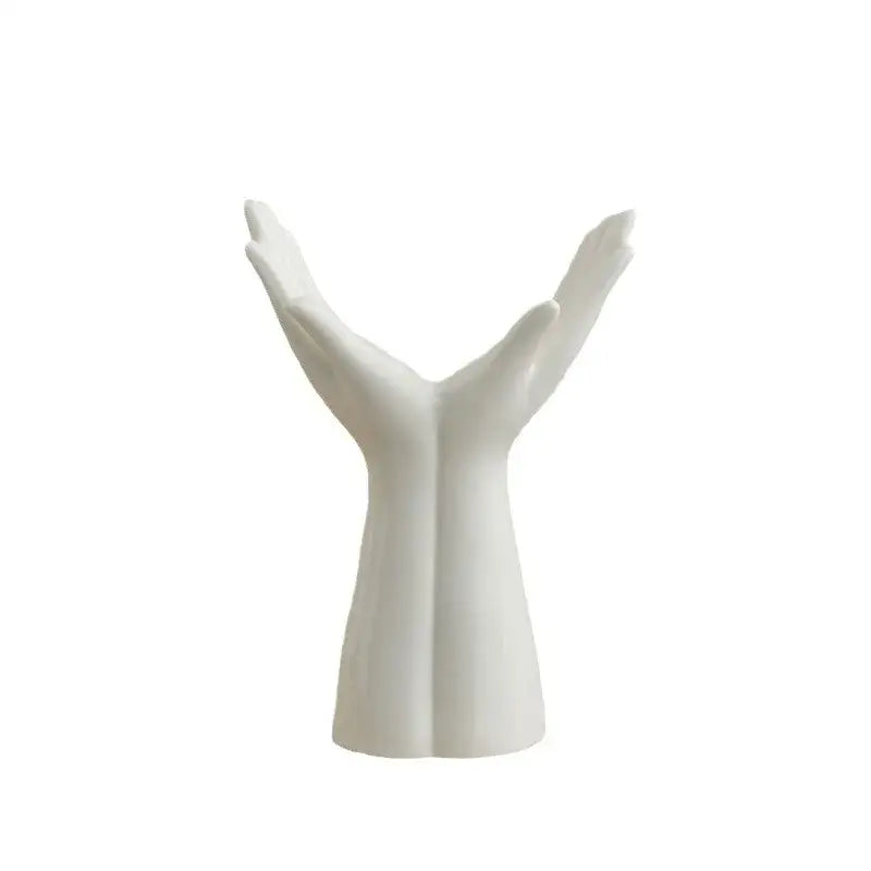 White ceramic hand arm sculpture forming a v-shape decorative flower vase by decorbites home decor