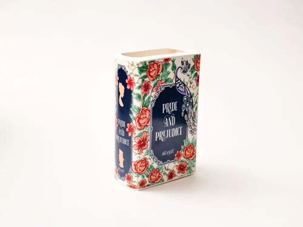 DecorBites™ hand-painted ceramic vase with navy blue, red roses, gold detailing for elegant home decor