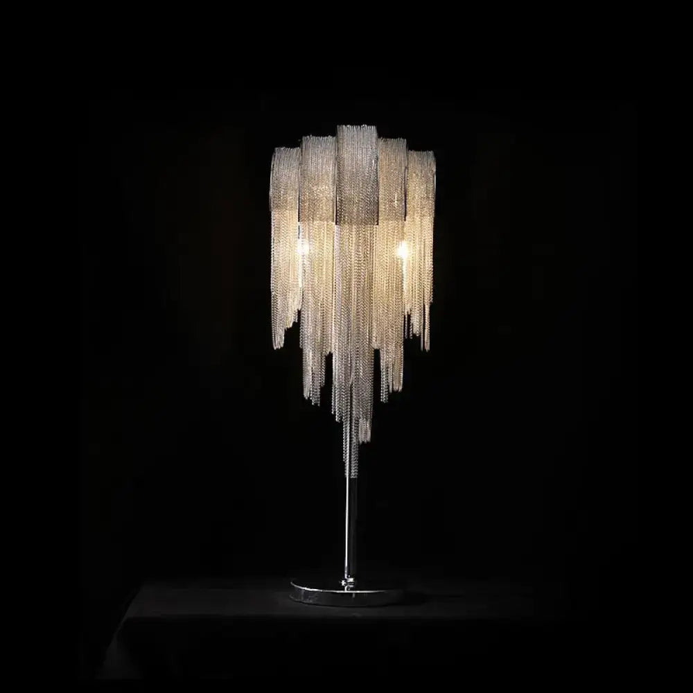 Decorbites™ hand-woven aluminum chain tassel table light in silver with chrome base for living room 220v-240v 110v-120v