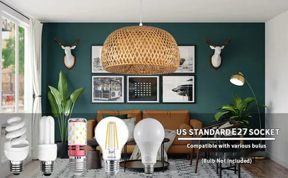 Decorbites™ hand-woven bamboo lantern pendant light with natural textured pattern and warm ambient glow