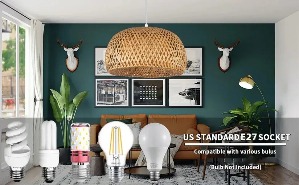 Decorbites™ hand-woven bamboo lantern pendant light with natural textured pattern and warm ambient glow