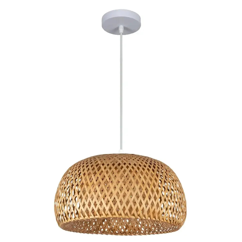Decorbites™ hand-woven bamboo lantern pendant light with natural-toned woven dome shade and white ceiling mount