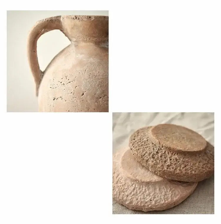 Decorbites™ handcrafted ceramic vase earthenware pottery vase with rustic textured surface and attached handle for flowers