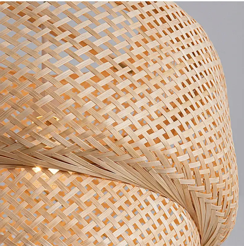 Decorbites™ handcrafted chinese bamboo pendant lamp with natural woven rattan lampshade in warm beige color