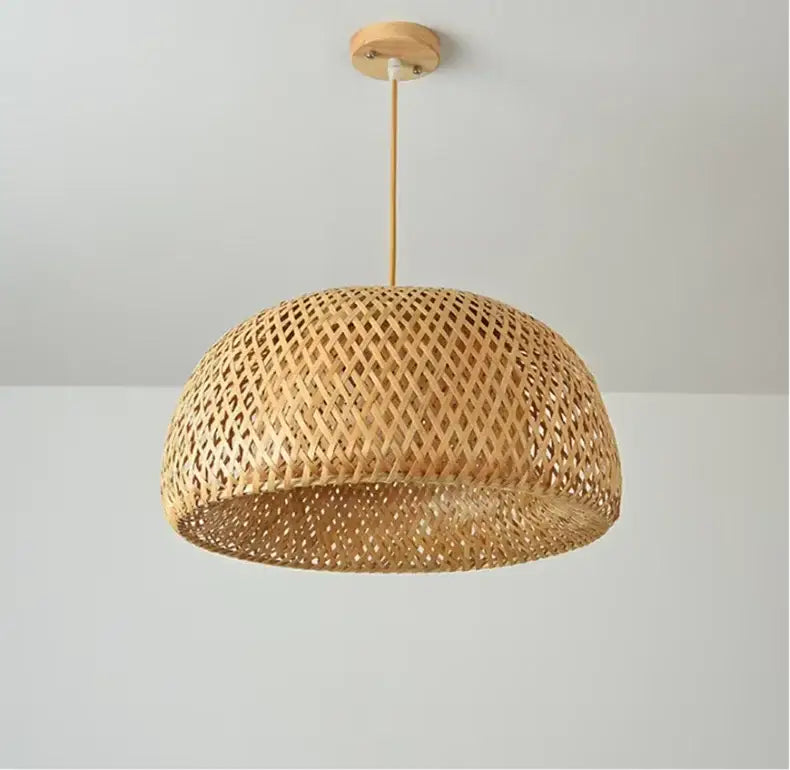 Decorbites handcrafted chinese bamboo pendant lamp with natural woven dome-shaped lattice-patterned shade