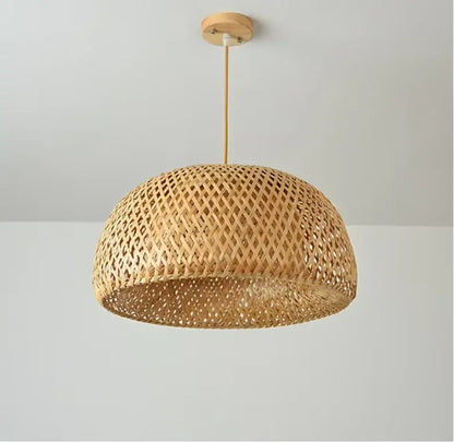 Decorbites handcrafted chinese bamboo pendant lamp with natural woven dome-shaped lattice-patterned shade