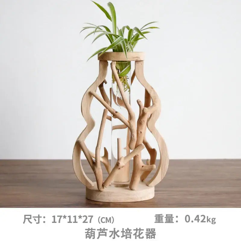 Decorbites handcrafted wooden vase with light wood frame and glass tube for water cultivation home decor greenery display