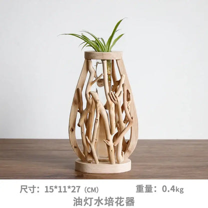 DecorBites handcrafted wooden vase made of light natural driftwood branches with circular base for creative home decor