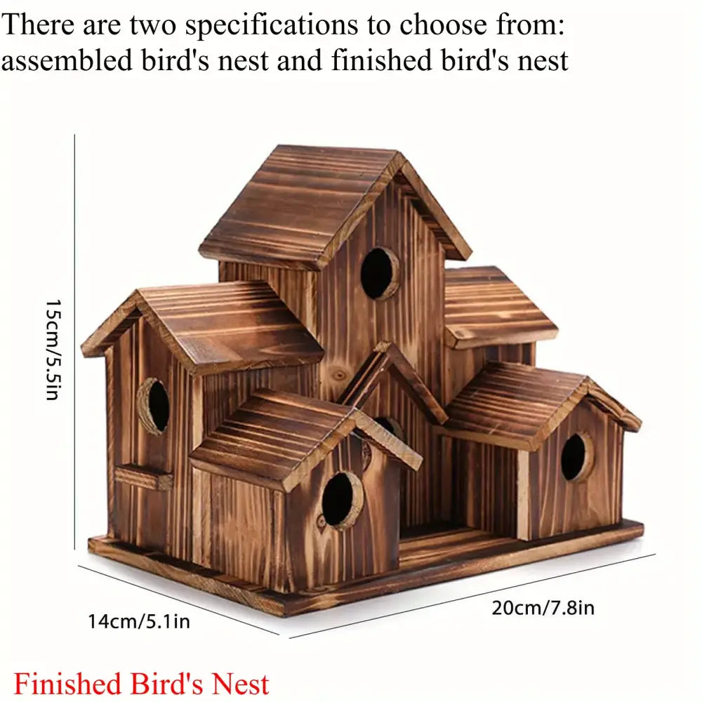 Decorbites handmade 6-hole hanging bird house with rustic dark brown finish and multiple nest compartments