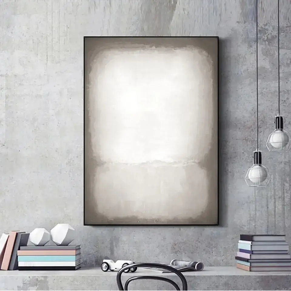 Decorbites handmade abstract oil painting wall art with soft beige and gray gradients in a sleek black frame