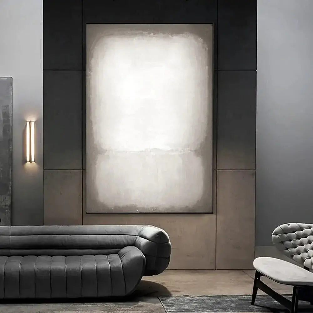 DecorBites™ handmade abstract oil painting wall art with soft white and gray tones on textured canvas
