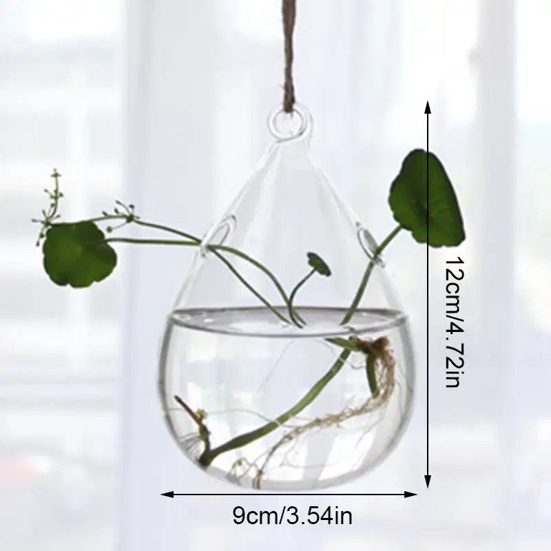 DecorBites™ handmade angel glass vase clear glass teardrop hanging planter with brown twine loop for home decor