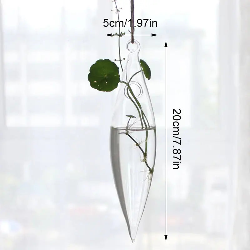 DecorBites™ handmade angel glass vase clear teardrop terrarium with circular loop for hanging home decor