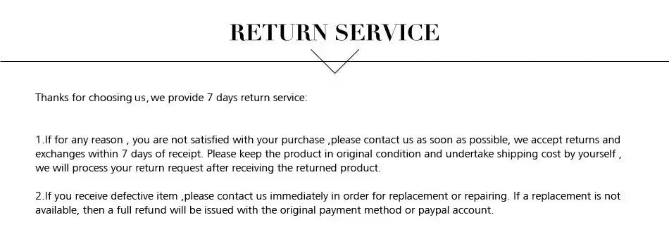 Return service policy document for DecorBites™ handmade angel glass vase with black text on white background