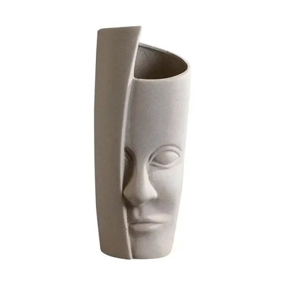DecorBites handmade ceramic face art vase sculpture in beige with serene expression for stylish home decor