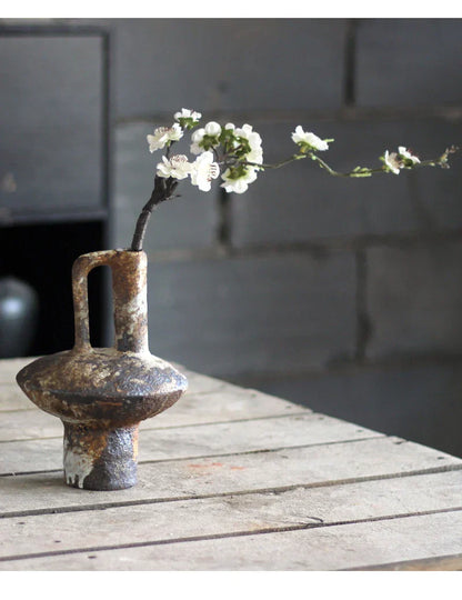 Decorbites™ handmade ceramic vase with handle in earthy tones ideal for dried flowers and rustic decor