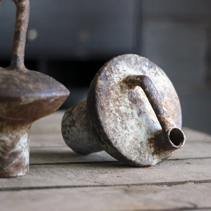 Decorbites™ handmade ceramic vase with rust-speckled metal oil lamp design for dried flowers display