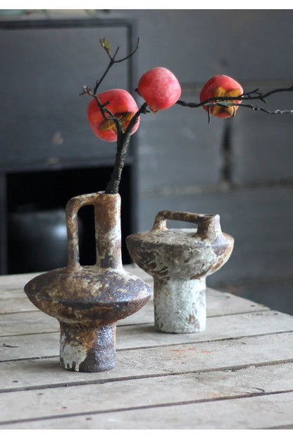 Decorbites handmade ceramic vase with handle in weathered earthy tones for dried flowers display