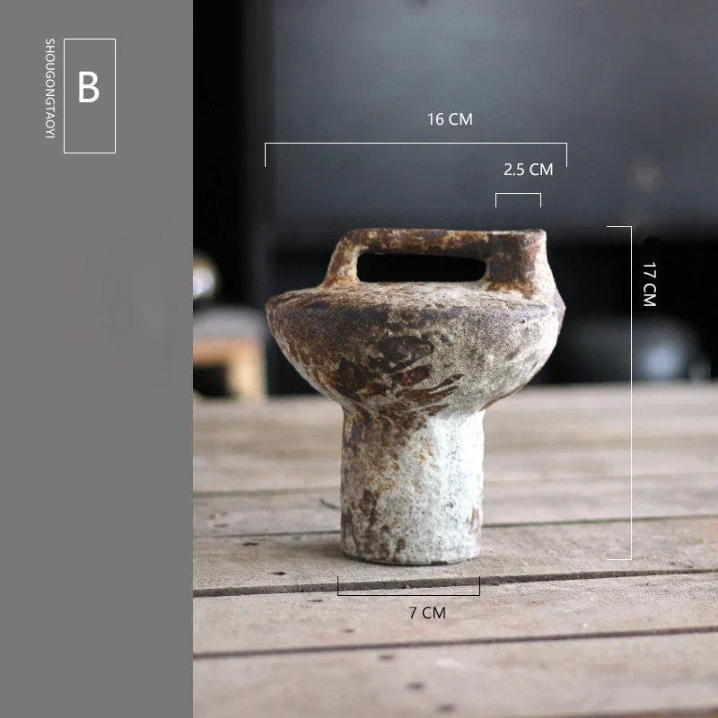 Decorbites handmade ceramic vase with handle and pedestal base ideal for displaying dried flowers as a pottery vase