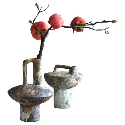 Decorbites handmade ceramic vase with rustic earthy tones and distinctive handles for dried flowers display