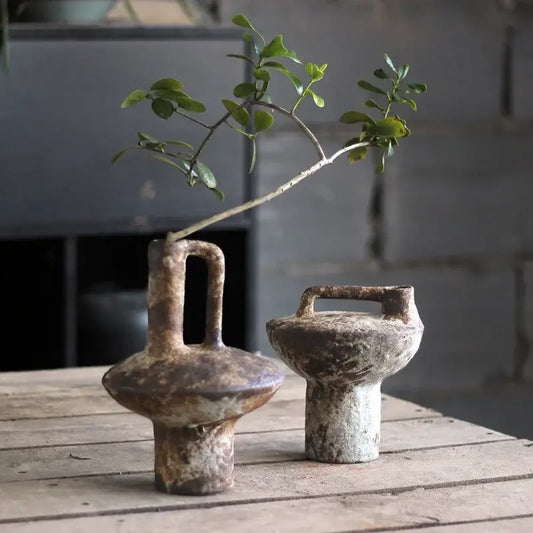 DecorBites™ handmade ceramic vase set with earthy brown and gray pottery vases for dried flowers display