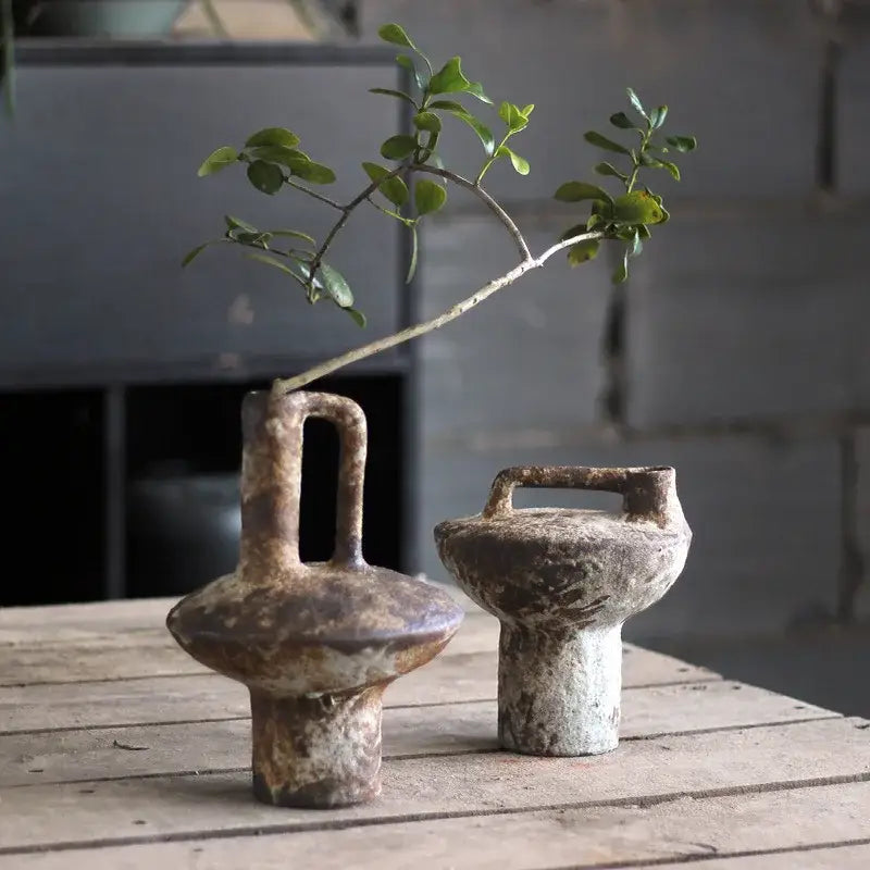 DecorBites™ handmade ceramic vase set with earthy brown and gray pottery vases for dried flowers display