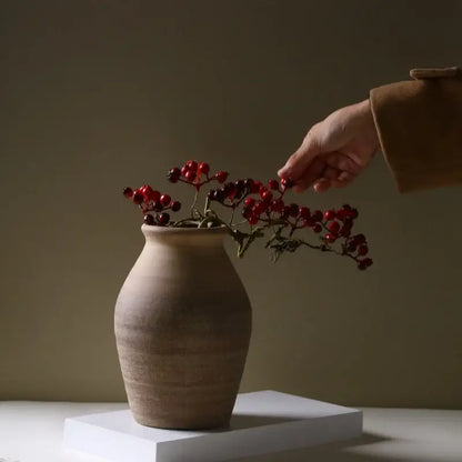 DecorBites™ handmade ceramic vase with textured matte finish and subtle ridges for retro style home decoration