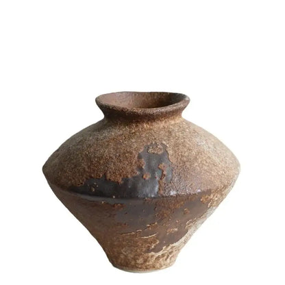 Rustic brown decorbites™ handmade ceramic vase with textured earthy glaze and subtle dark patches for zen flower arrangements