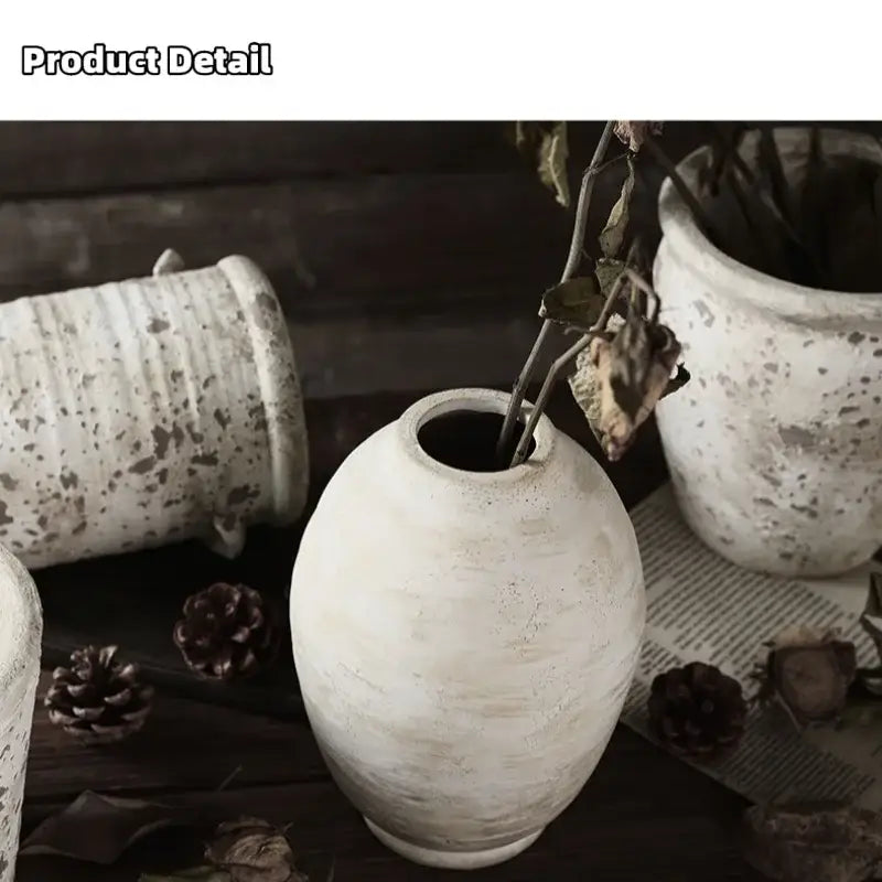 Decorbites™ handmade ceramic vases vintage style rustic white ceramic vases with speckled texture holding dried branches