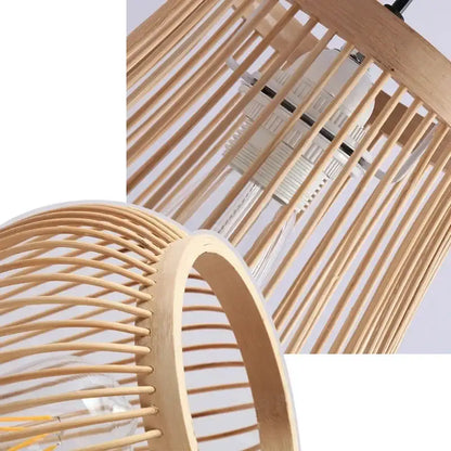Natural bamboo slat pendant light with warm minimalist design in DecorBites™ handmade chinese rattan wicker pendant ceiling light