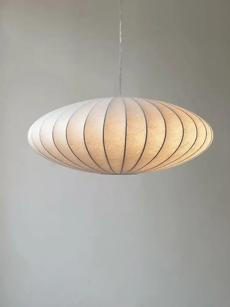 Decorbites handmade japanese style silk chandelier with oval segmented paper panels and warm beige glow