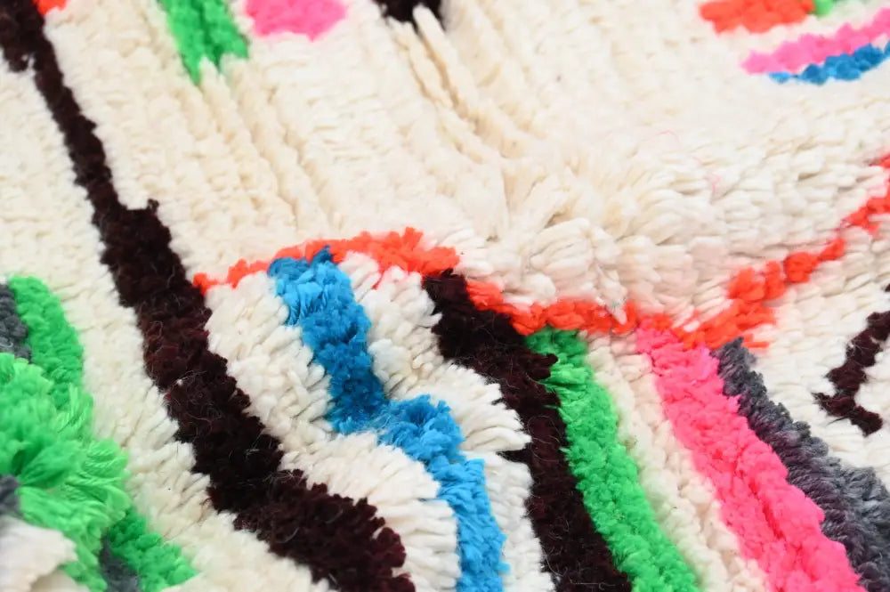 DecorBites™ handmade azilal rug in vibrant colors with bold geometric patterns crafted from natural wool, 234x161 cm