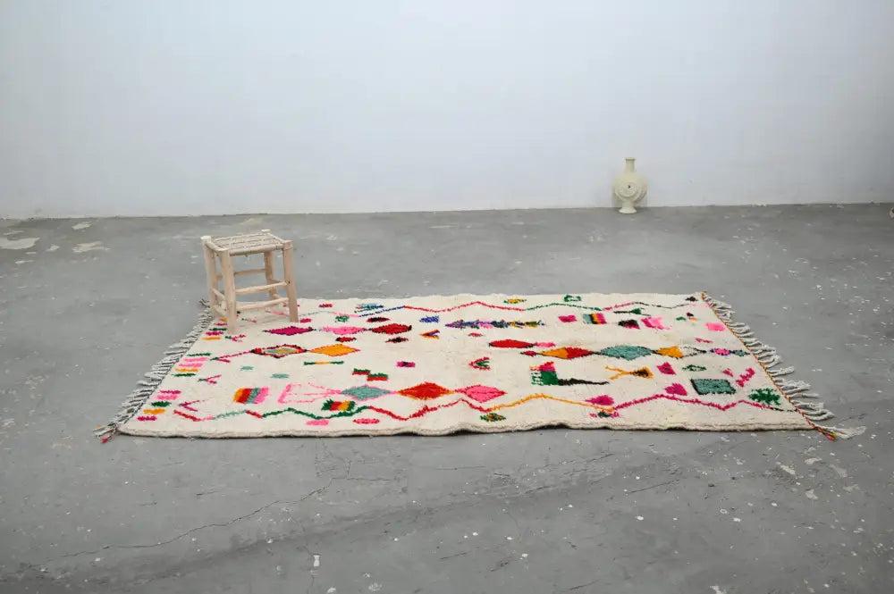 Decorbites™ handmade traditional azilal rug cream with vibrant geometric patterns and fringed edges 240x141 cm
