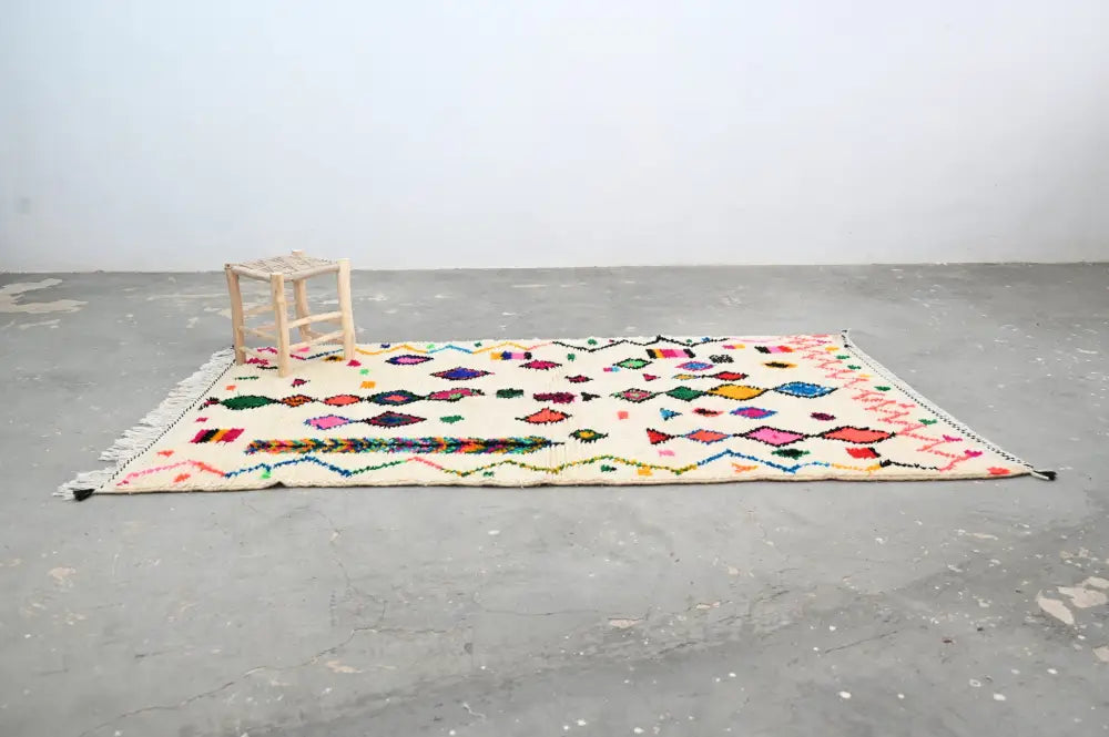 Decorbites™ handmade cream azilal rug 240x144cm with colorful geometric patterns and fringed edges