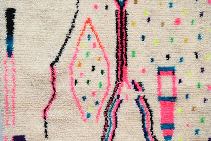 Decorbites handmade traditional azilal rug 241x140 cm with cream base and bold geometric colors pink black blue green yellow